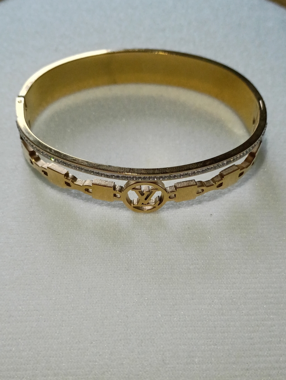 New Gold-Tone Women's Bangle Bracelet with Round Logo Accent